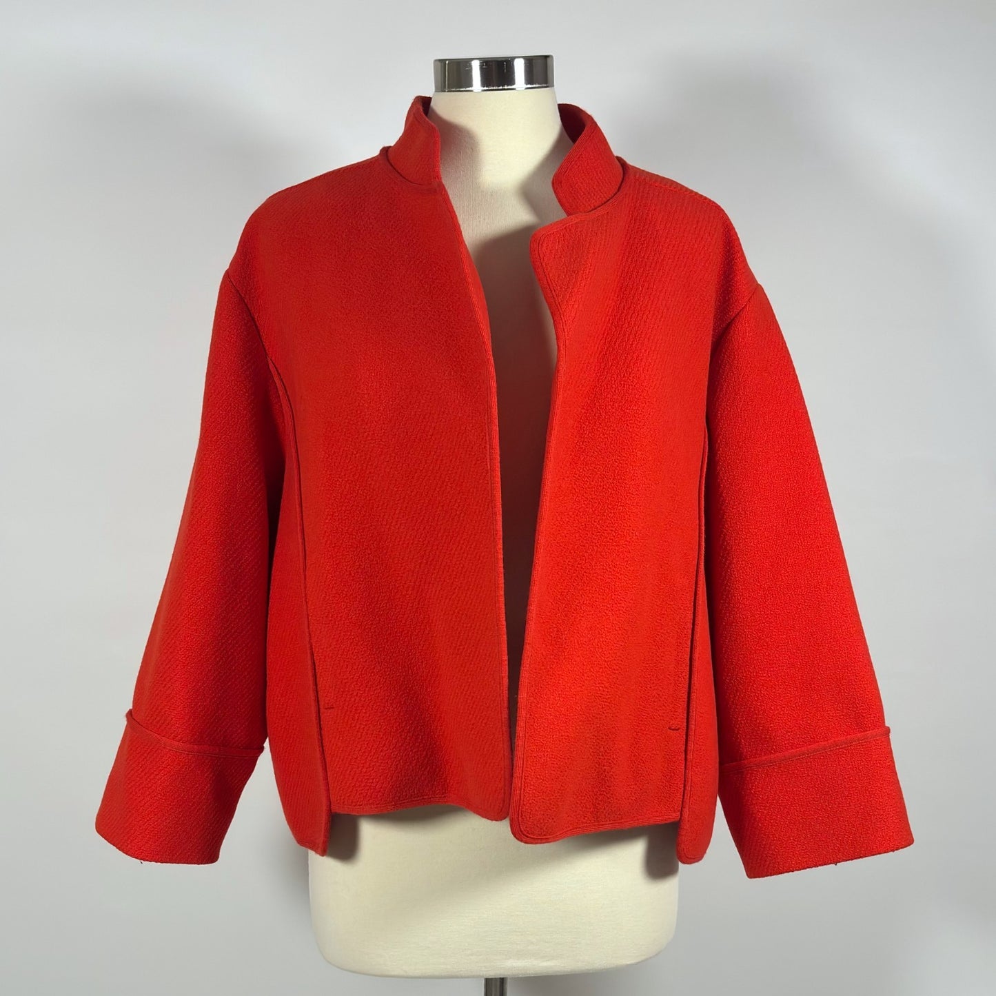 Classiques Entier Red Structured Boxy Blazer Jacket Textured Open Front - L/XL