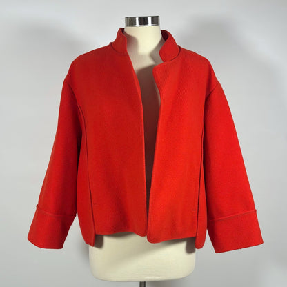 Classiques Entier Red Structured Boxy Blazer Jacket Textured Open Front - L/XL