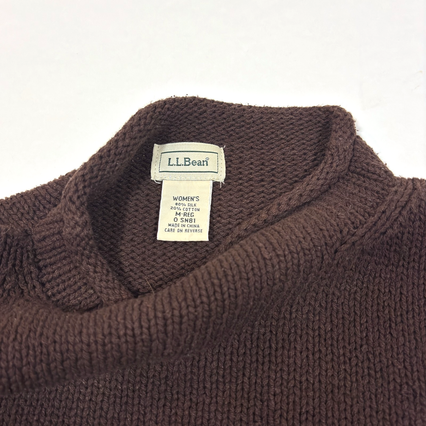 LL Bean Silk Cotton Rollneck Knit Sweater Chocolate Brown - M