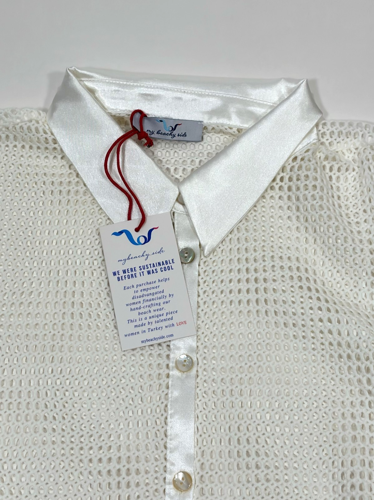 My Beachy Side Crochet Lace Belted Button Up Mini Shirt Dress - S