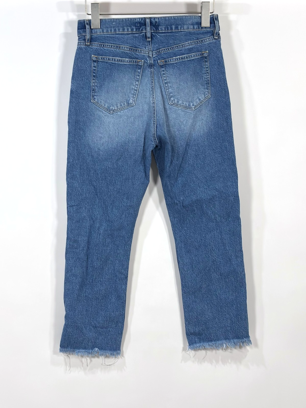 Loft The Straight Crop Jeans Medium Wash Raw Hem Distressed - 2/26