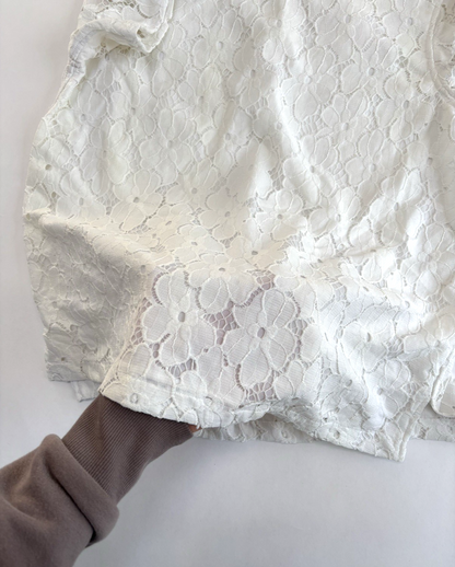 AG Adriano Goldschmied White Lace Floral Short Sleeve Blouse - S