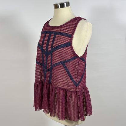 Free People Crochet Peplum Tank Blouse Purple Blue Mesh Knit - M