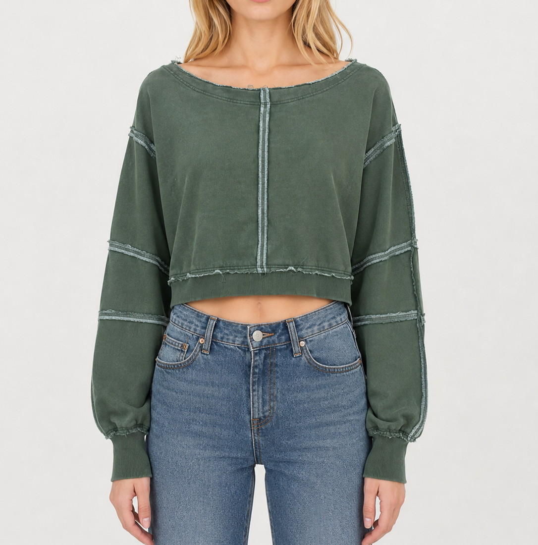 Free People All That Sweatshirt Forest Olive Green - S