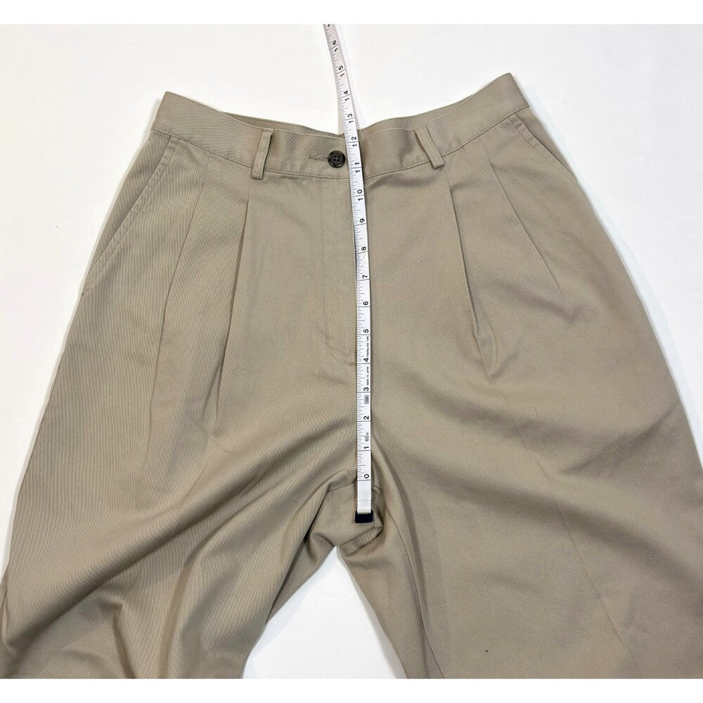 LL Bean Khaki Straight Leg Pleated Trouser Pants Vintage 100% Cotton - 6