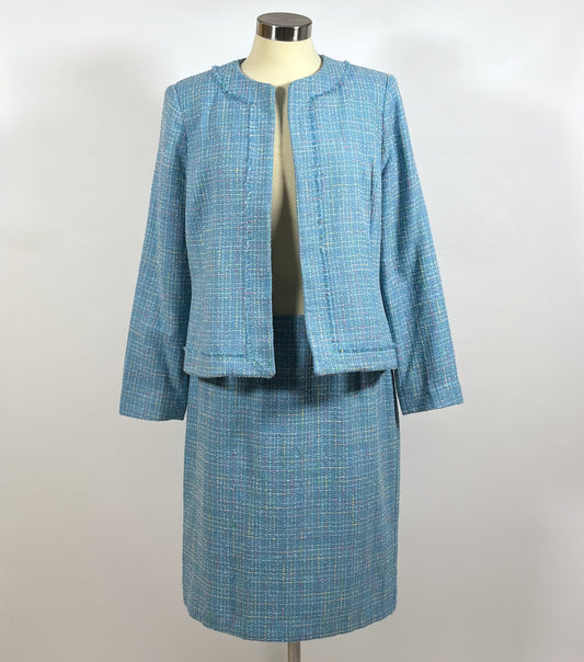 Requirements Blazer Skirt Suit Set Blue Pastel Tweed Knit - 12