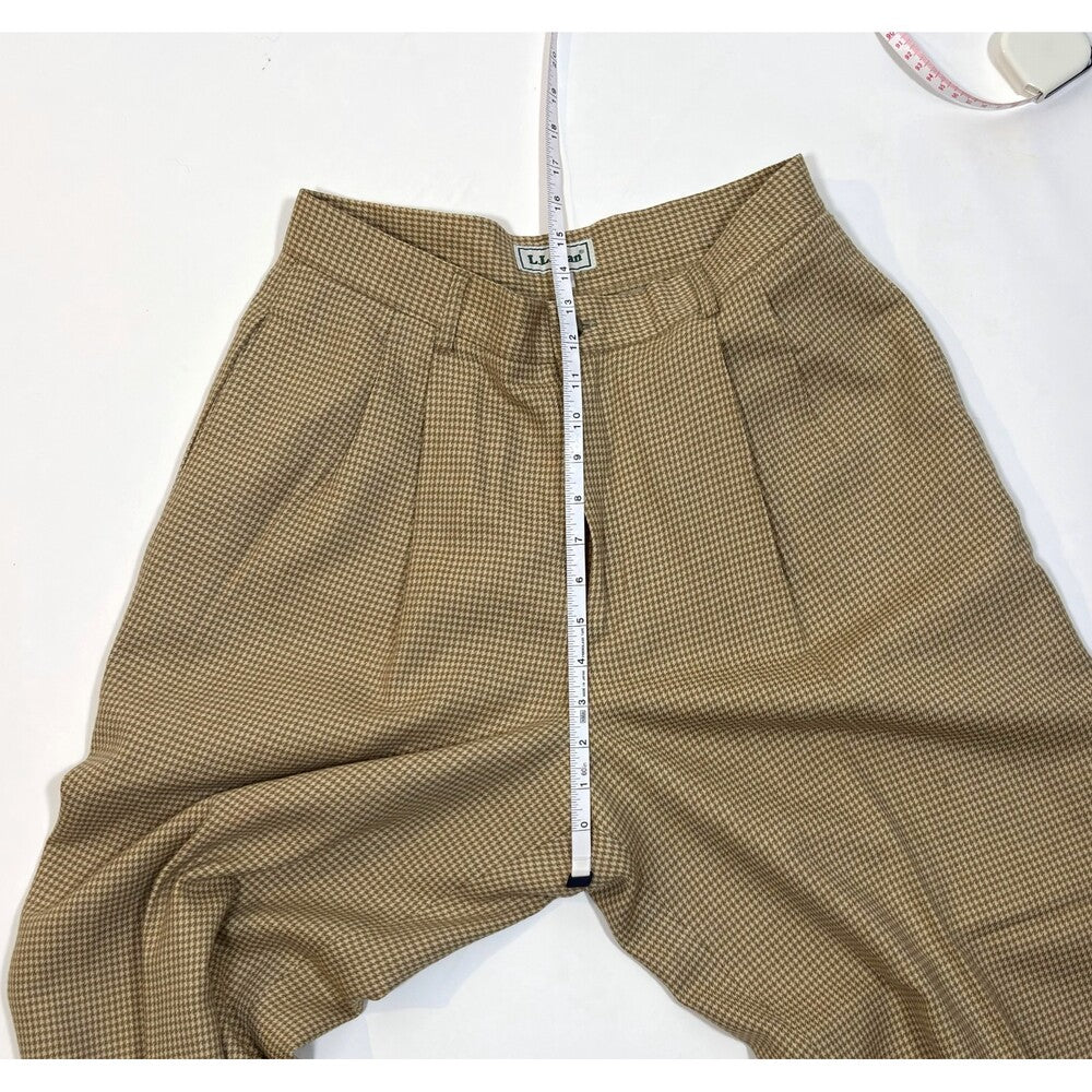 LL Bean Beige Houndstooth Wool Pleated Trouser Pants Vintage - 12