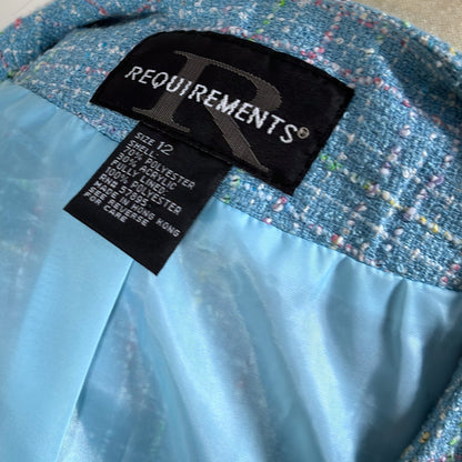 Requirements Blazer Skirt Suit Set Blue Pastel Tweed Knit - 12