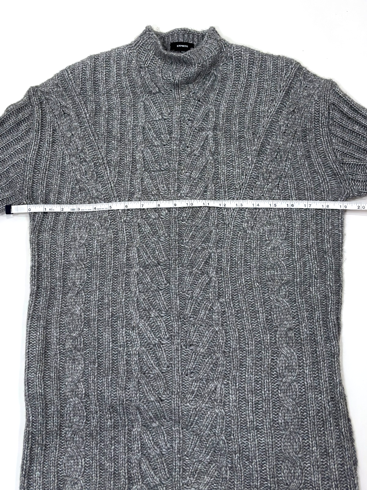 Express Gray Cable Knit Sweater Dress Tunic Mock Neck Ribbed - XS