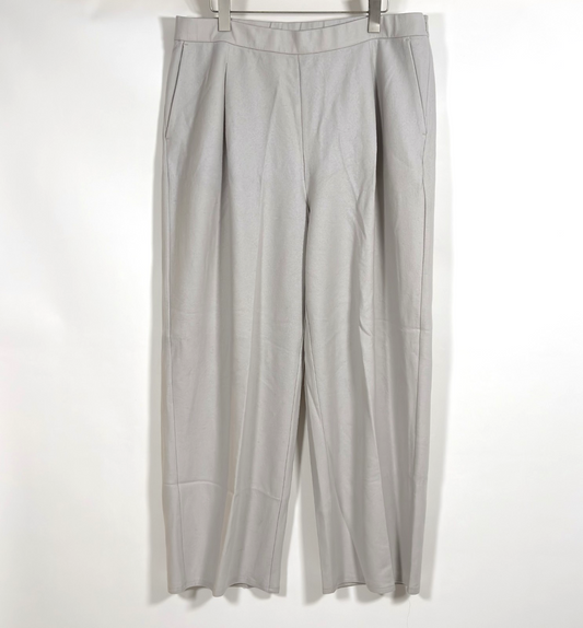Eileen Fisher System Boiled Wool Jersey Pleated Wide-Leg Trouser Pant Chalk Gray - XL