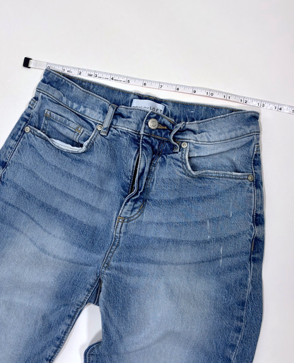 Loft The Straight Crop Jeans Medium Wash Raw Hem Distressed - 0/25