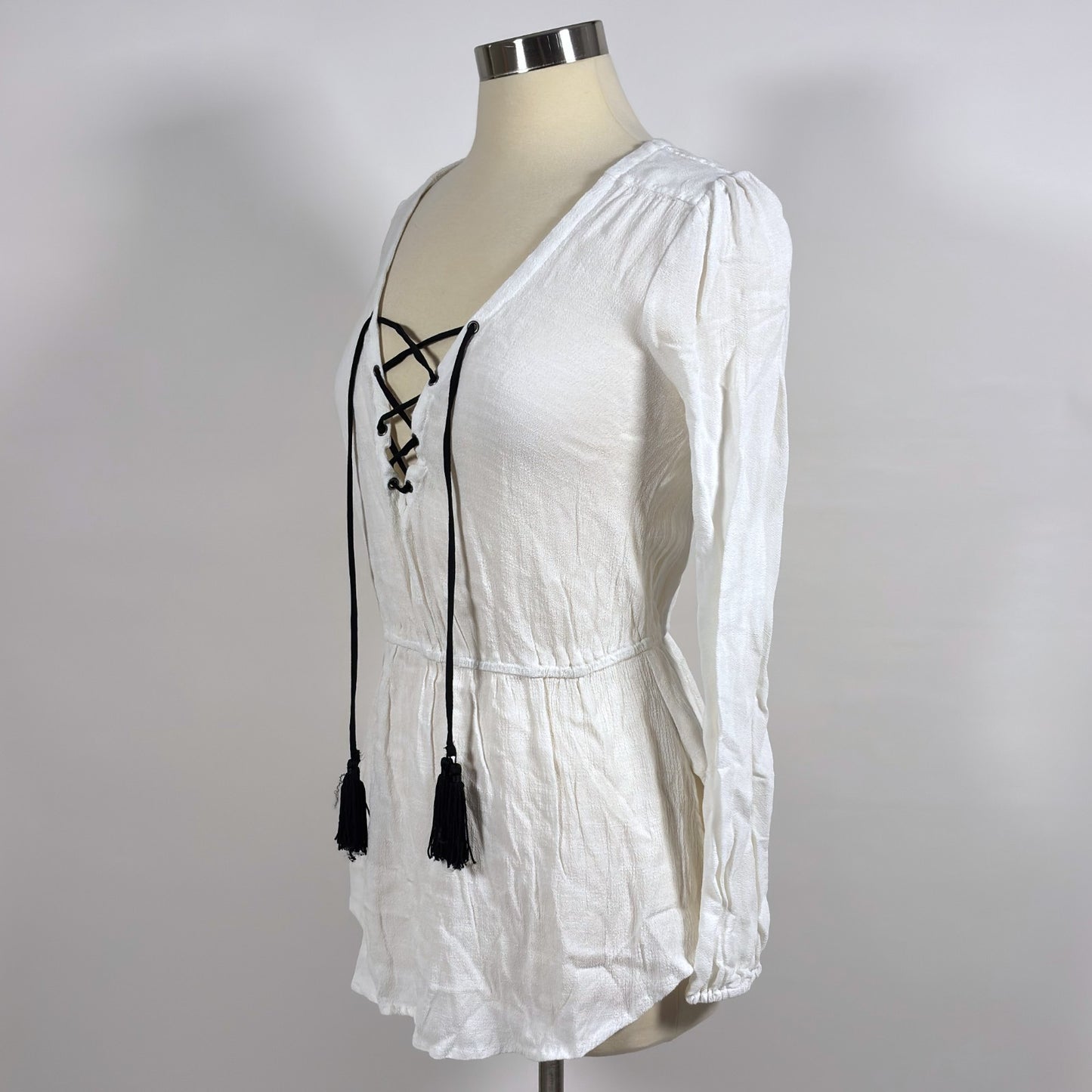 Free People Wildest Moment Lace Up Tunic Blouse White Black - S