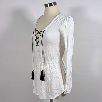 Free People Wildest Moment Lace Up Tunic Blouse White Black - S