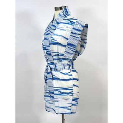 My Beachy Side Janis Belted Tunic Blue White Stripe Mini Kaftan Cover Up
