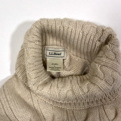 LL Bean Turtleneck Cable Knit Sweater Wool Blend - L