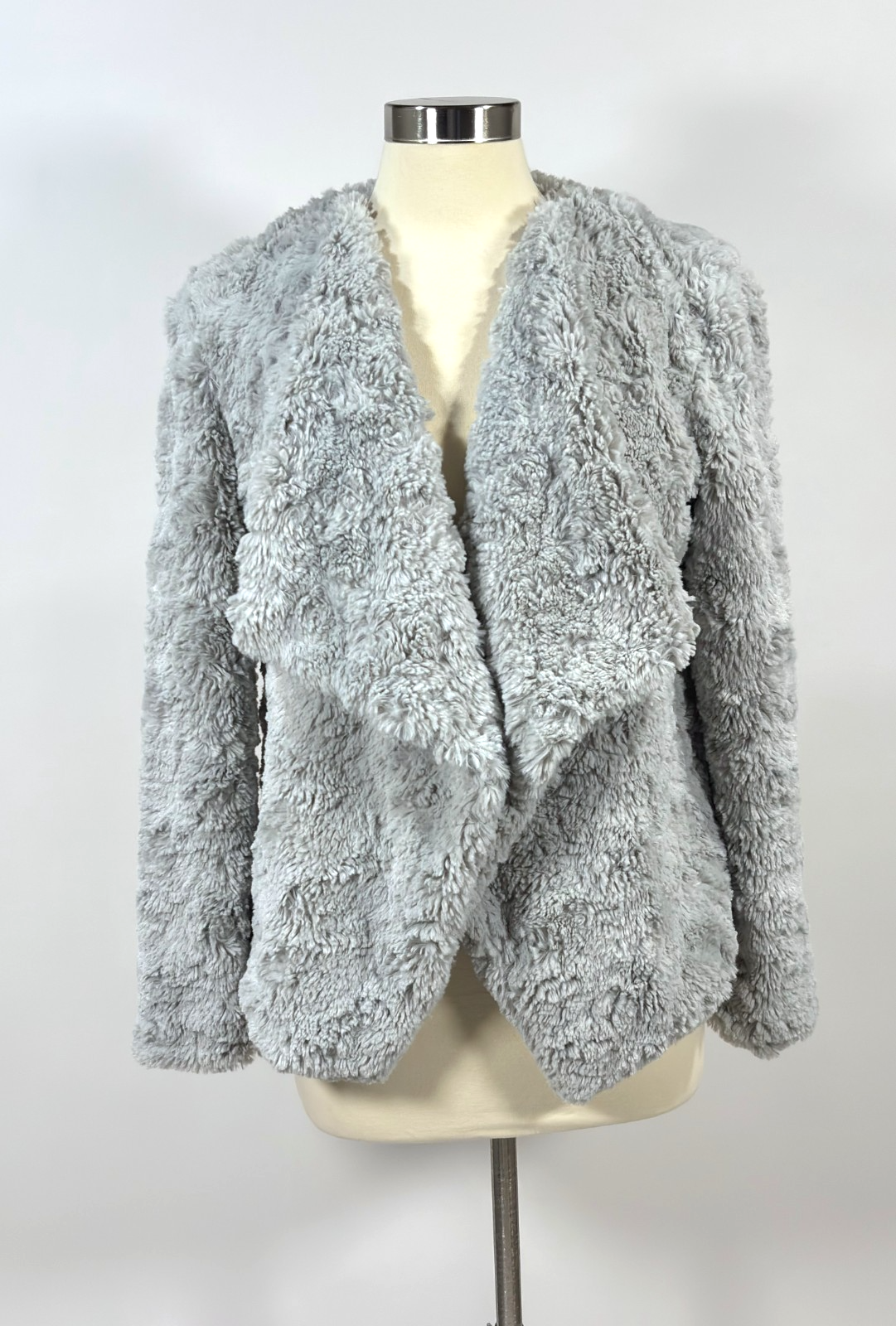 BB Dakota Come Cozy Faux Fur Jacket Open Front Grey - S