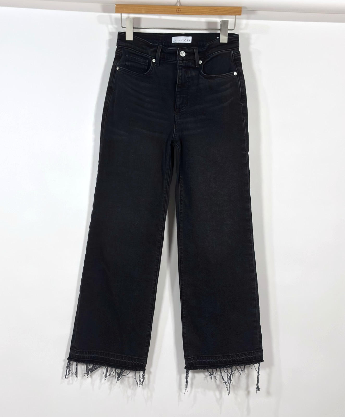 Loft The Wide Leg Black Raw Hem Denim Jeans - 0/25