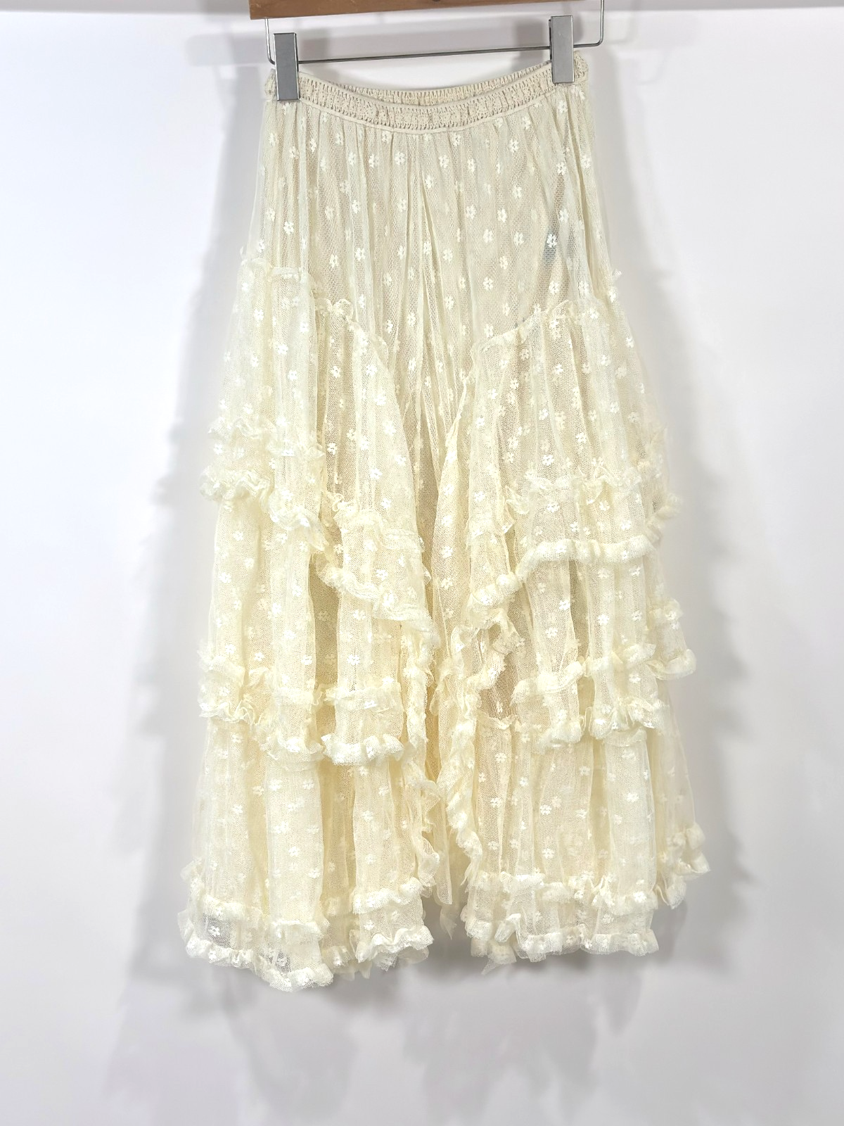 POL Romantic Ivory Skirt Layered Floral Lace Swiss Dot - One Size