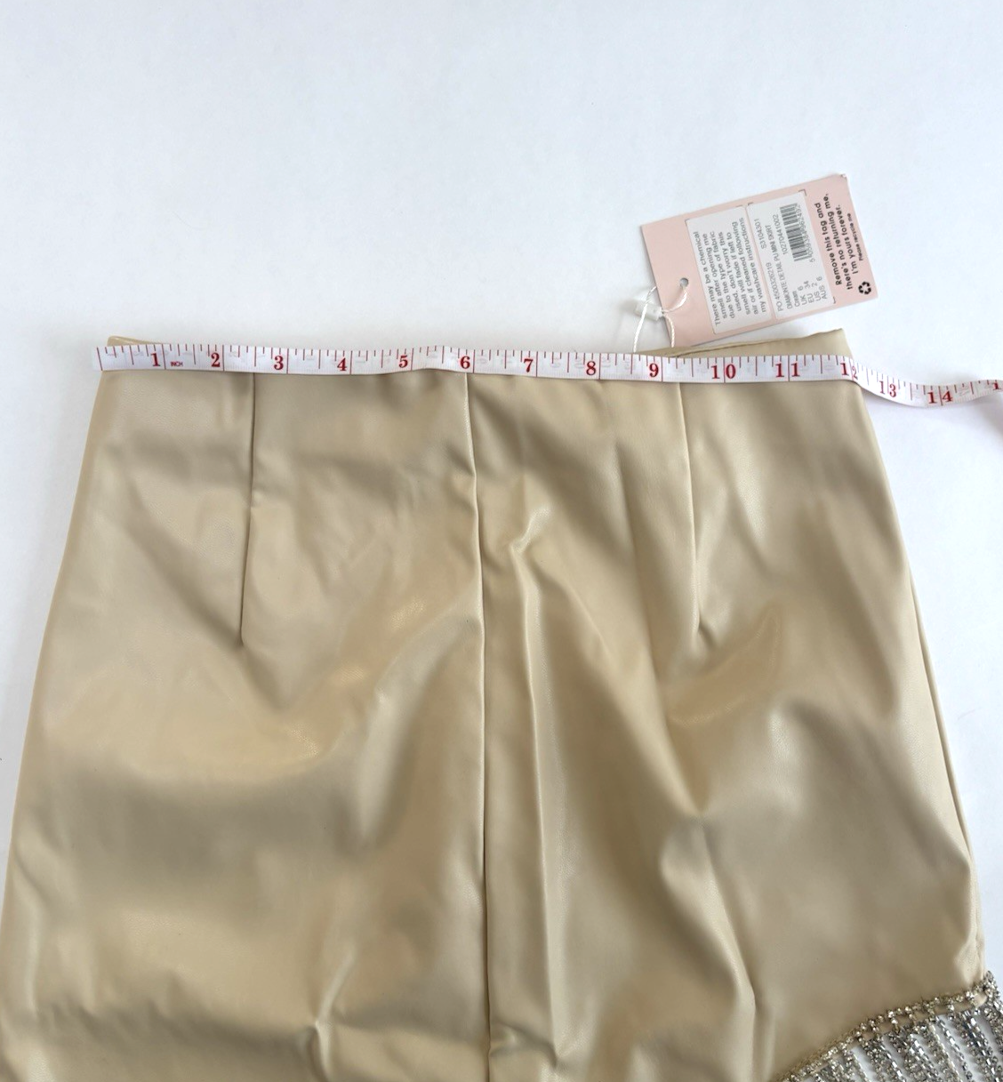 Misguided Rhinestone Fringe Cutout Mini Skirt Vegan Leather Beige -  2