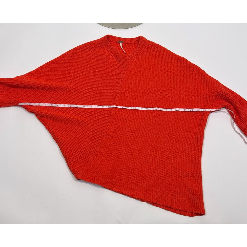 Free People Downtown Asymmetrical Hem Sweater Coral Red Knit - S