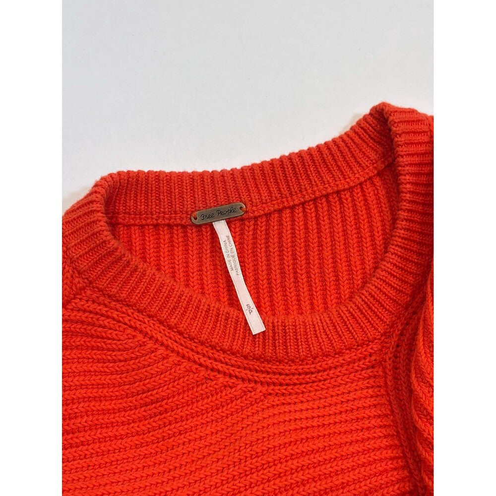 Free People Downtown Asymmetrical Hem Sweater Coral Red Knit - S