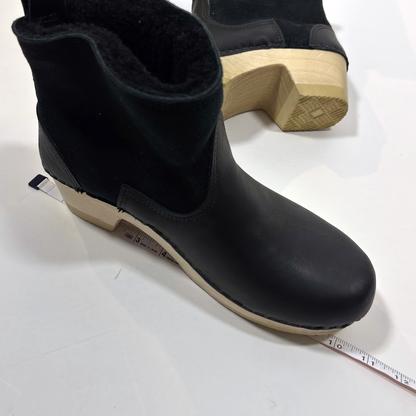 No.6 Pull on Shearling Clog Boot 5" on Mid Heel Black Leather Suede 42 - US10/11