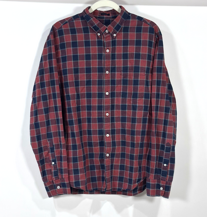 J Crew Slim Fit Plaid Button Down Cotton Blue Red - L