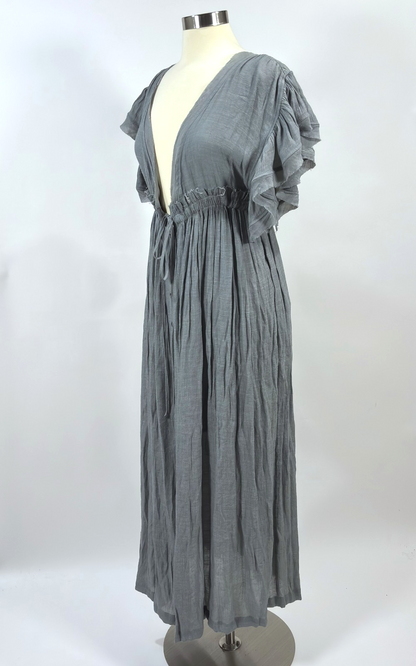 Sweet Lovely by Jen Ruffle Sleeve Button Front Maxi Dress Dove - S