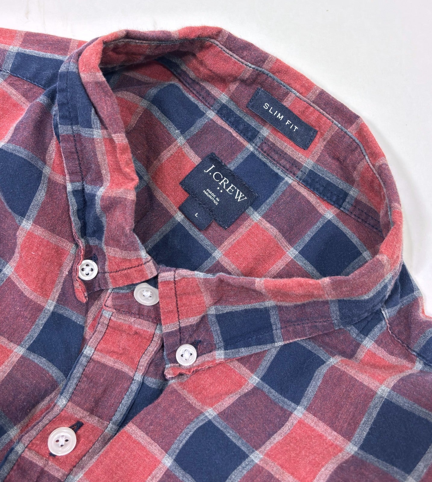 J Crew Slim Fit Plaid Button Down Cotton Blue Red - L