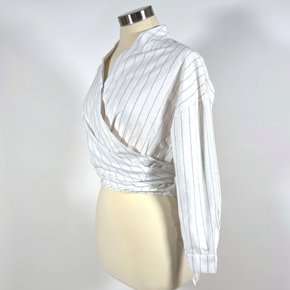 Paisie Striped Crossover Wrap Blouse - 6
