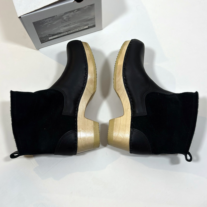 No.6 Pull on Shearling Clog Boot 5" on Mid Heel Black Leather Suede 42 - US10/11