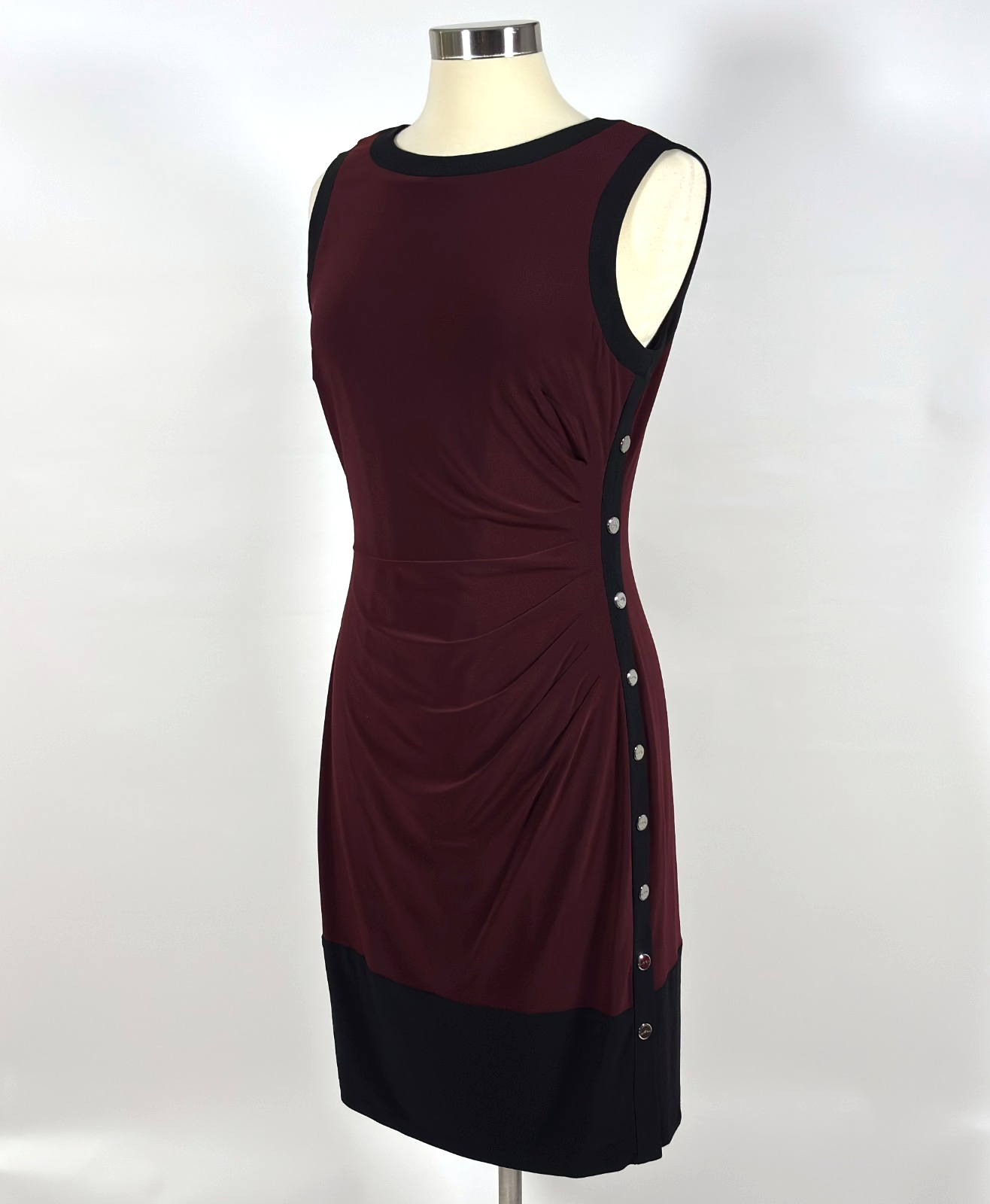 Lauren Ralph Lauren Sleeveless Ruched Sheath Dress Side Buttons - 12