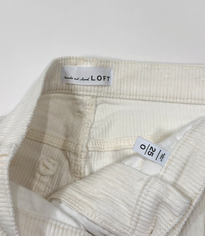 Loft Corduroy Pants Straight Leg Raw Hem High Rise White - 0/25