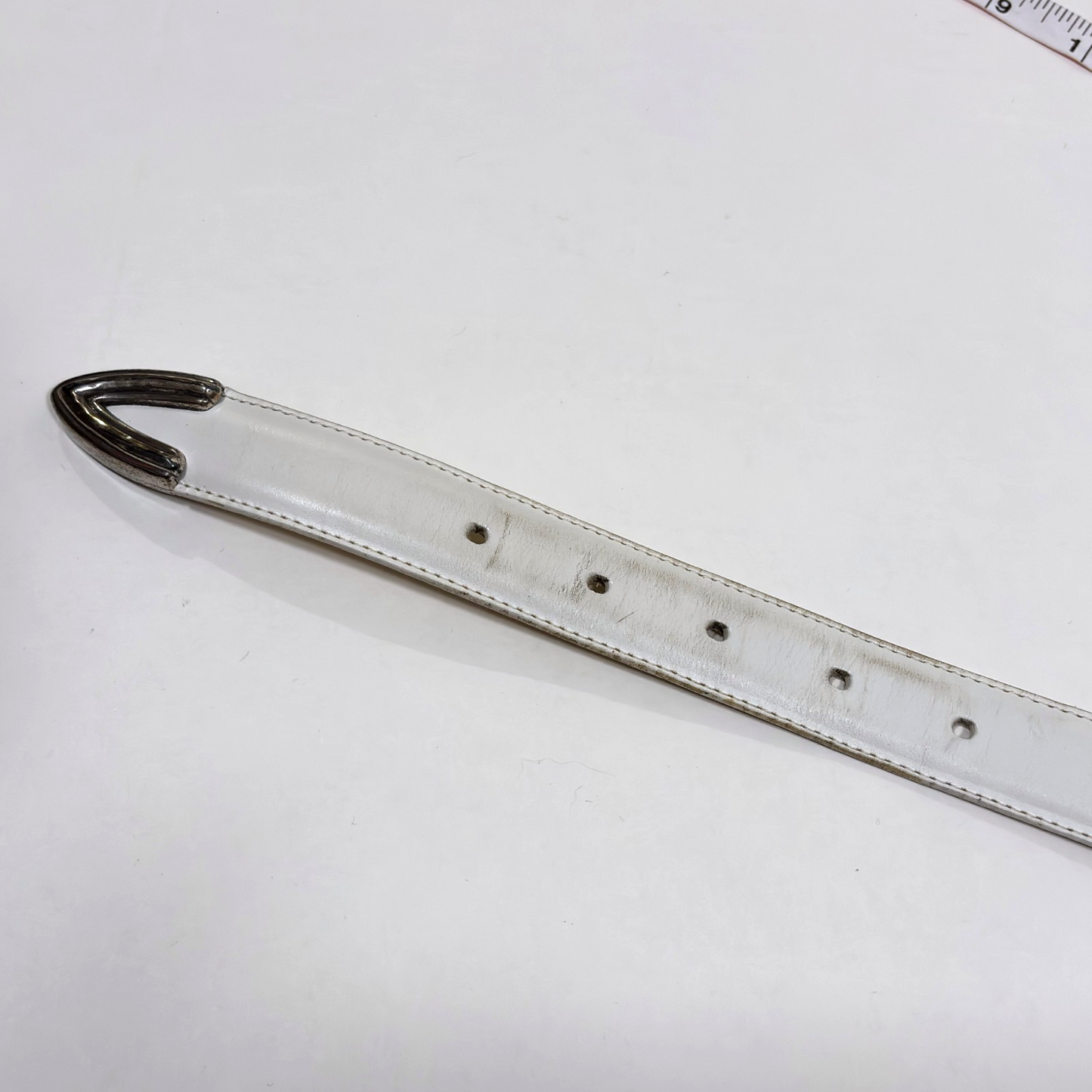 Brighton White Leather Belt Silver Buckle - M