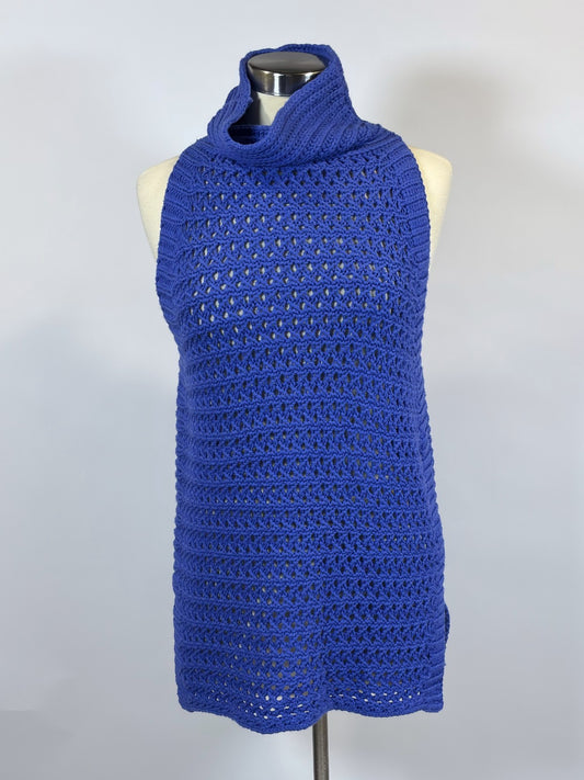 Free People Northern Lights Crochet Tunic Sweater Vest Top Boho Purple Ocean - S