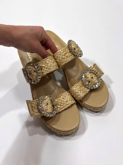 Abound Ronda Natural Raffia Platform Sandals Crystal Buckle - 8.5