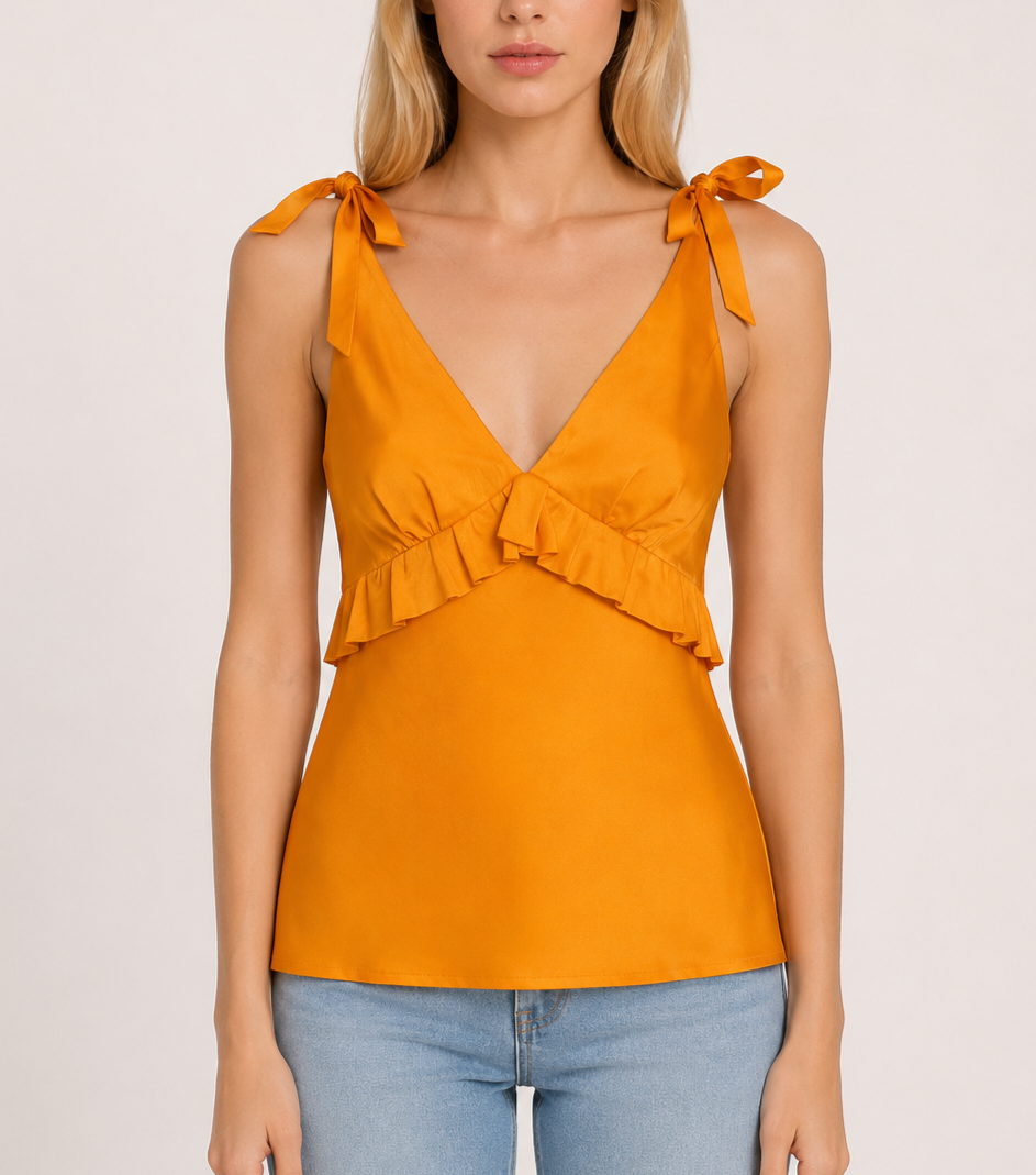 Maggie Marilyn The Diana Cami Tank Ruffle Tie Shoulder Orange - 6