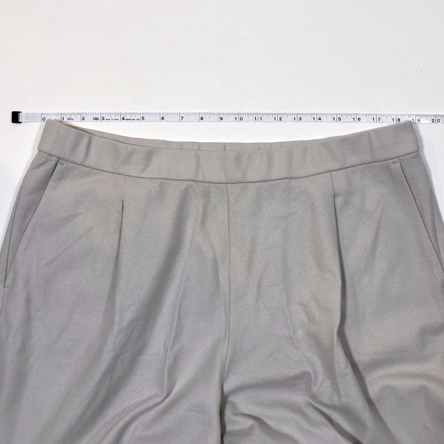 Eileen Fisher System Boiled Wool Jersey Pleated Wide-Leg Trouser Pant Chalk Gray - XL