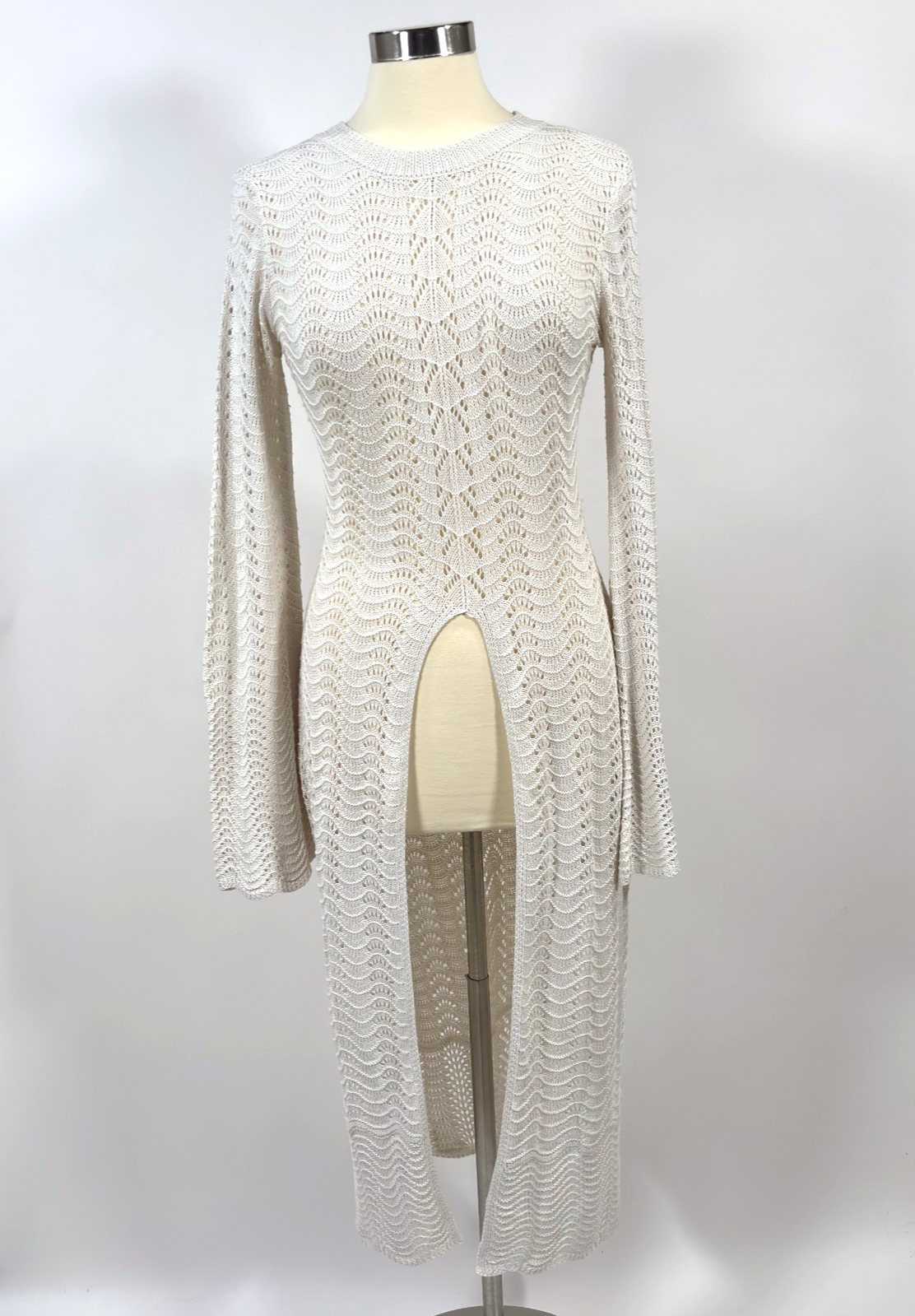 CHICME Scallop Trim Knit Split Front Hollow Out Cover Up Top Dress - M