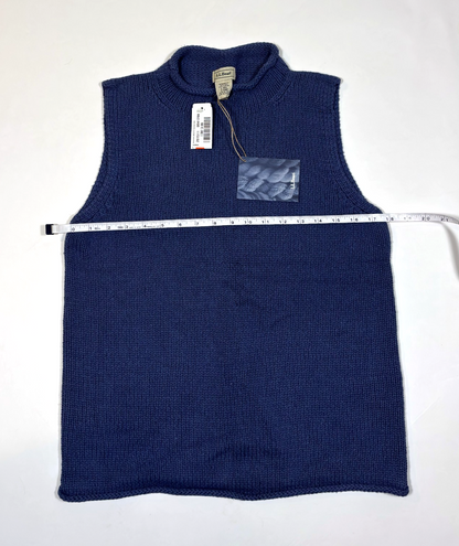 LL Bean Silk Cotton Rollneck Mockneck Knit Sweater Vest Blue - L