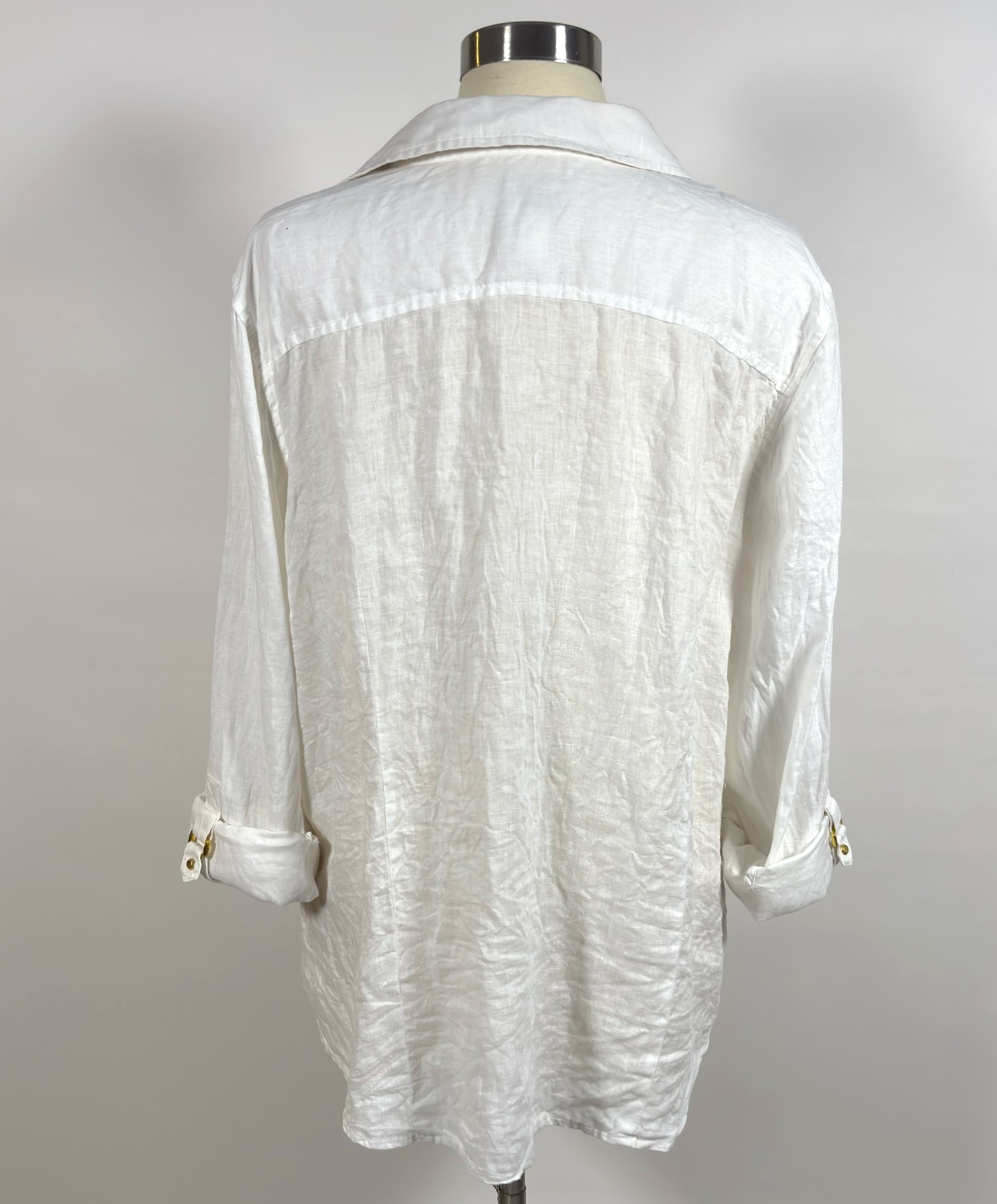 Chicos White Linen Button Down Shirt Gold Buttons - XL