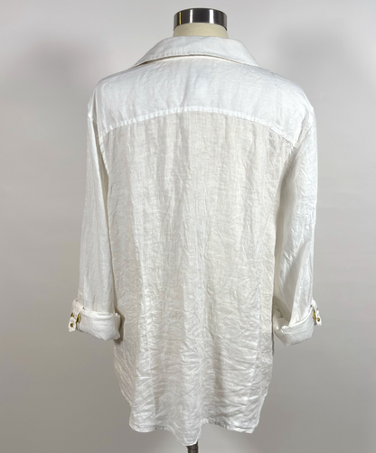 Chicos White Linen Button Down Shirt Gold Buttons - XL