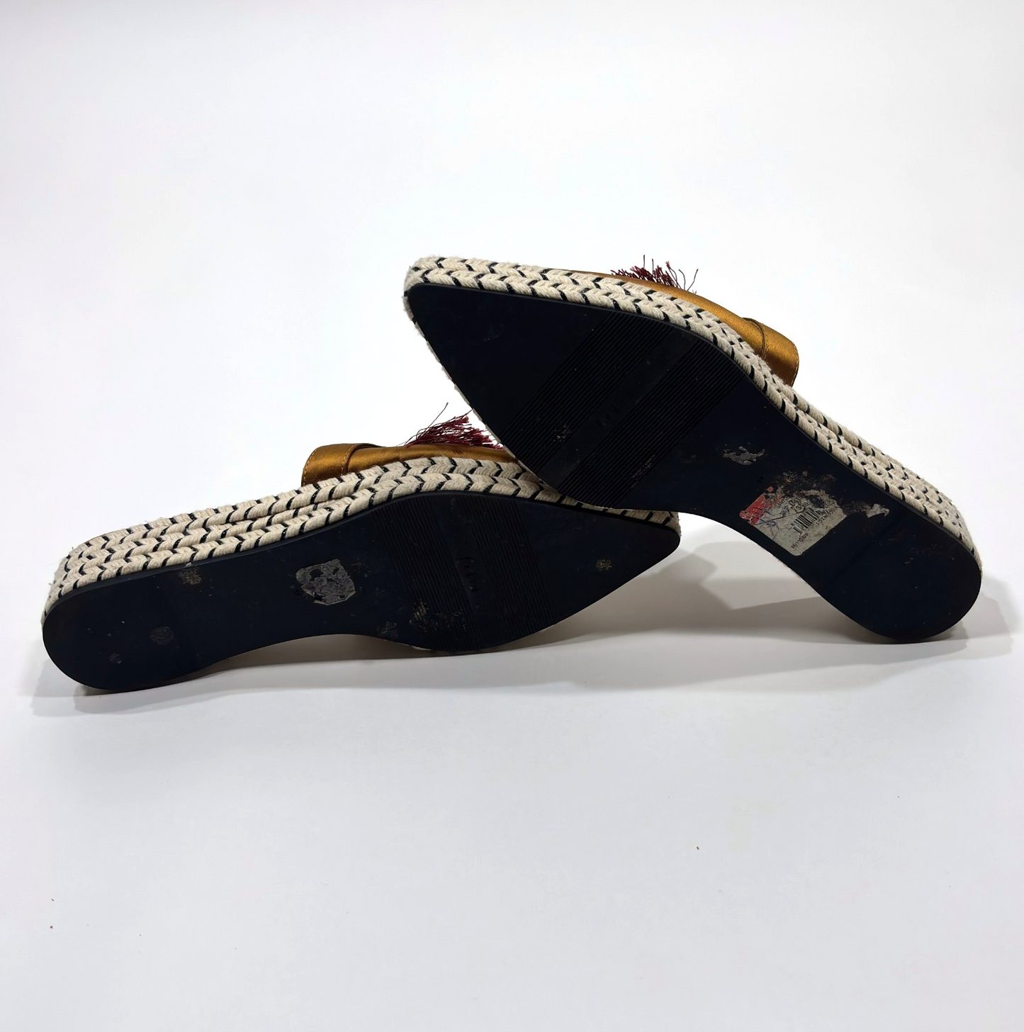 Pedro Satin Fringe Mule Espadrilles Copper Gold Maroon - 39 / Size 9
