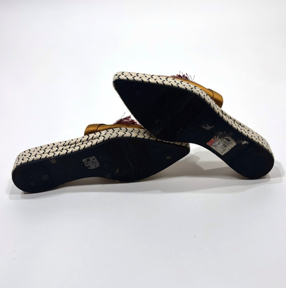 Pedro Satin Fringe Mule Espadrilles Copper Gold Maroon - 39 / Size 9