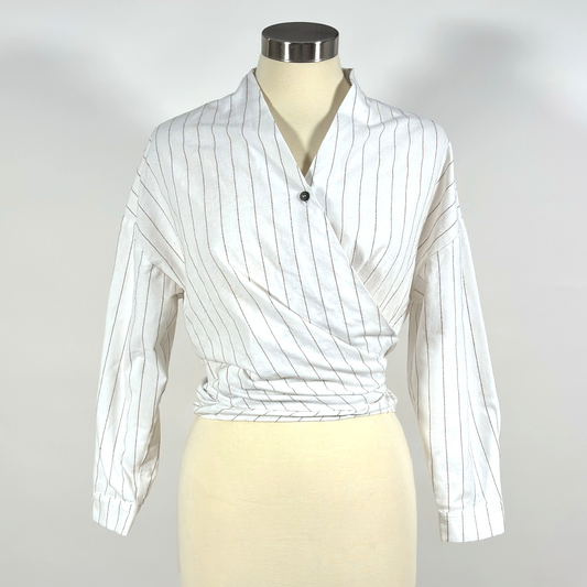 Paisie Striped Crossover Wrap Blouse - 6
