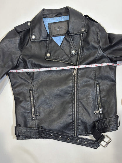 Ci Sono by Cavalini Black Vegan Leather Moto Biker Jacket - M