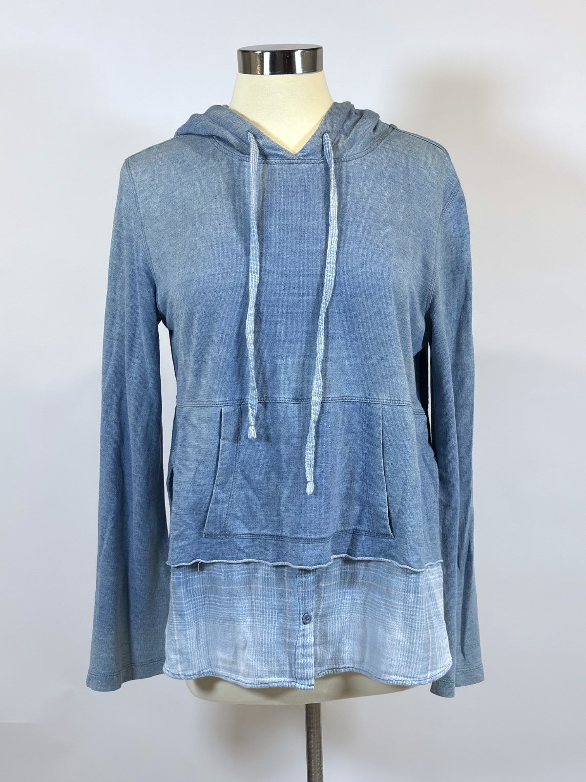 Cloth & Stone Chambray Knit Twofer Hoodie Flannel Overlay - M