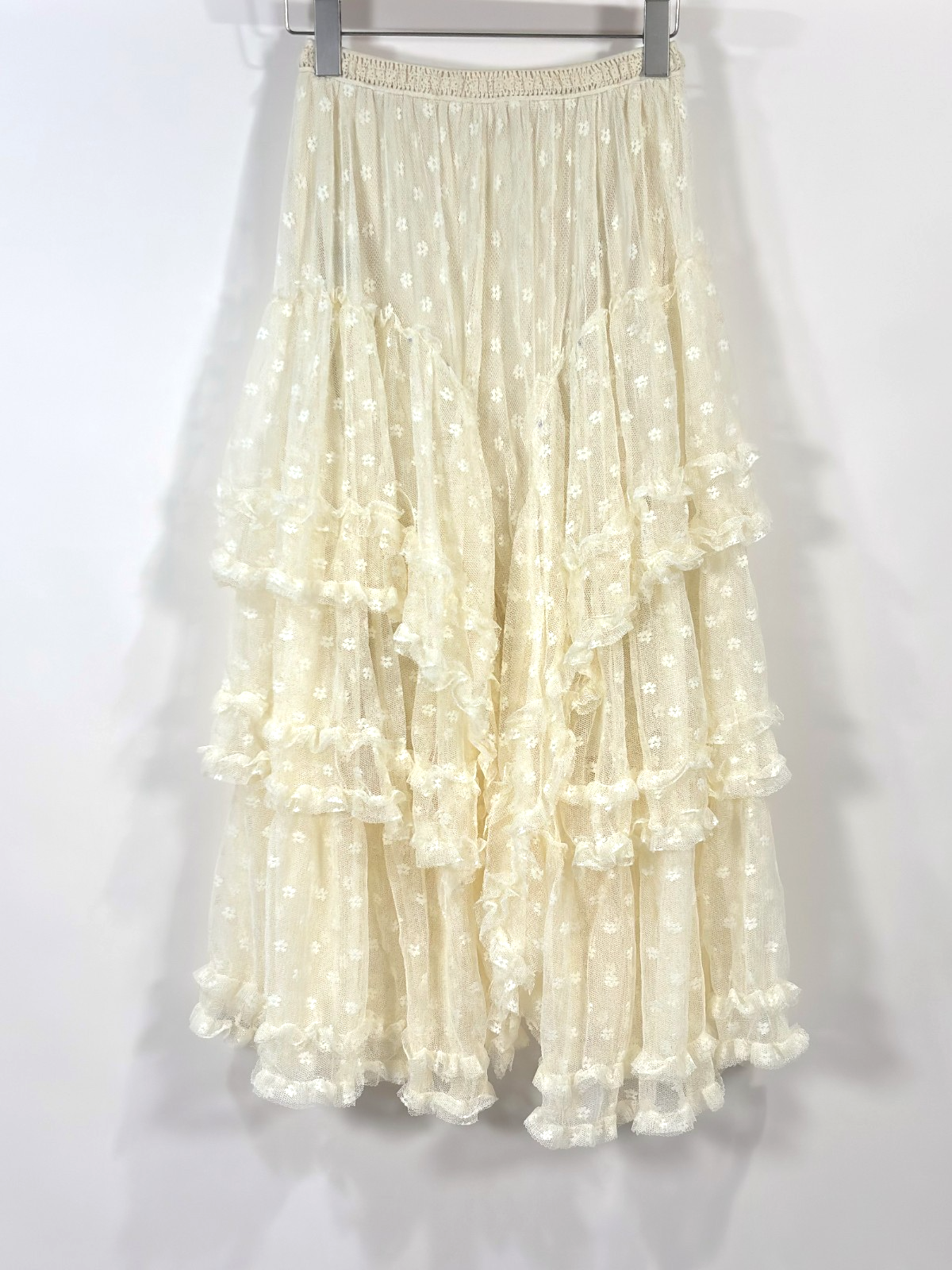 POL Romantic Ivory Skirt Layered Floral Lace Swiss Dot - One Size