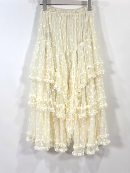 POL Romantic Ivory Skirt Layered Floral Lace Swiss Dot - One Size