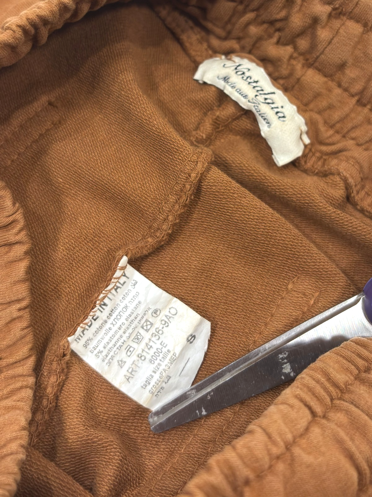 Nostalgia Elastic Waist Knit Jogger Pants Camel Brown Italy - S